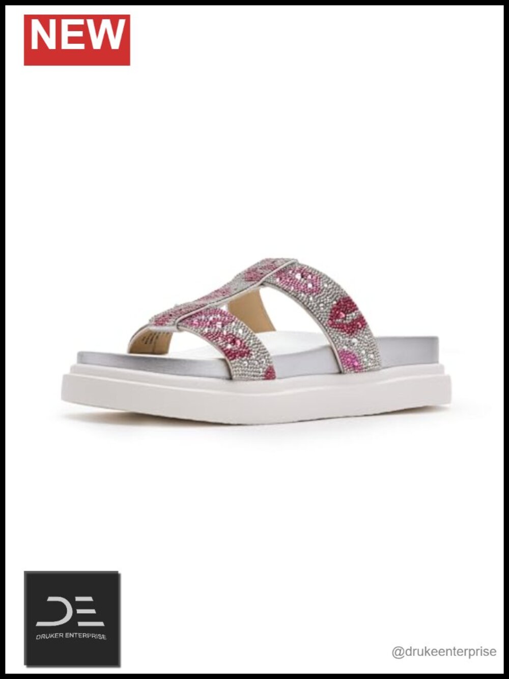 Rhinestone Slip-On Platform Slide Sandals